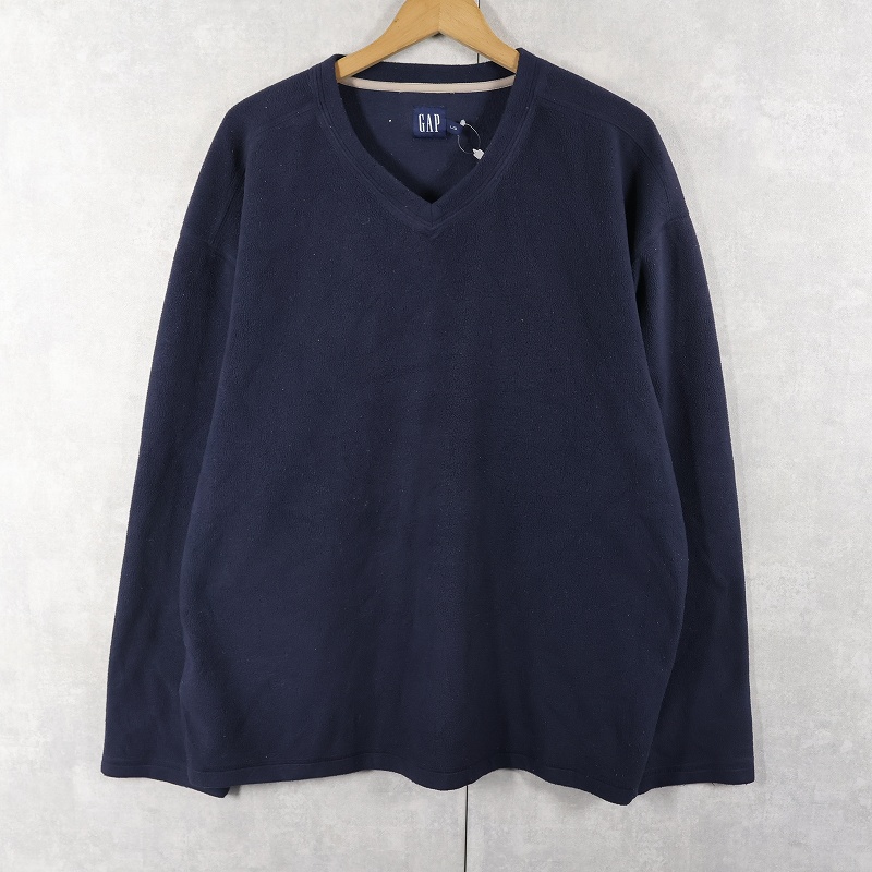 画像1: GAP Vネック フリースプルオーバー NAVY L (1)