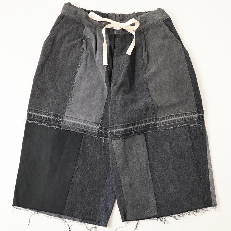 画像1: little original "vintage black denim patch work 2tac wide jorts" Remake Denim Shorts (1)