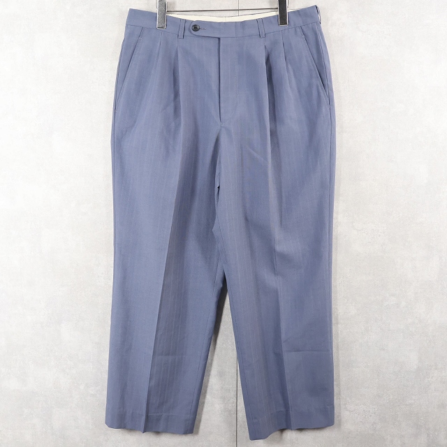 画像2: ストライプ柄織り 2タック ポリエステル×ウールスラックス W35 (2)