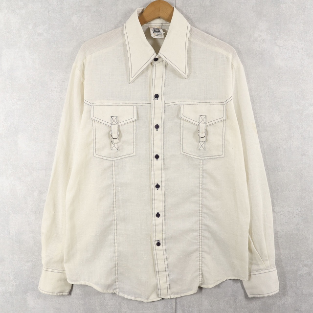 画像1: 70's KENNINGTON ステッチデザイン リネンシャツ (1)