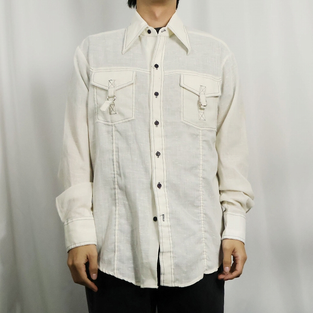 画像2: 70's KENNINGTON ステッチデザイン リネンシャツ (2)