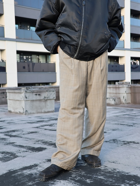 画像1: EVAN-PICONE 2タック グレンチェック柄 ウーステッドウールスラックス W33 (1)