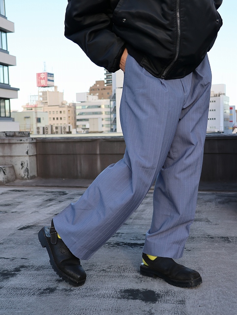 画像1: ストライプ柄織り 2タック ポリエステル×ウールスラックス W35 (1)