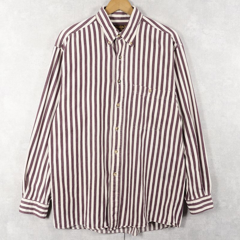 画像1: 80〜90's Eddie Bauer ストライプ柄 ボタンダウンコットンシャツ M (1)