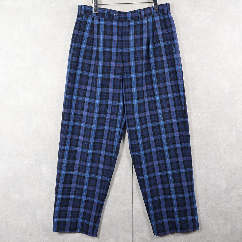 画像1: 80〜90's チェック柄 2タック ウールスラックス W35 (1)