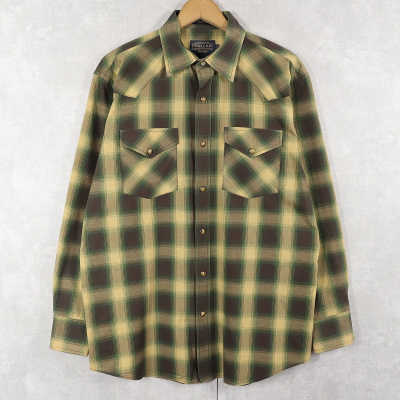 画像1: PENDLETON "FRONTIER" オンブレーチェック柄 ウエスタンシャツ M (1)
