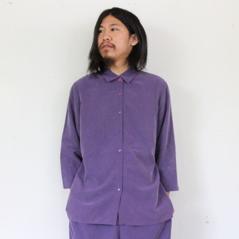 ポリエステル セットアップ スリーピングシャツ パープル 紫 ヴィテージ古着屋feeet 通販 名古屋 大須 メンズ